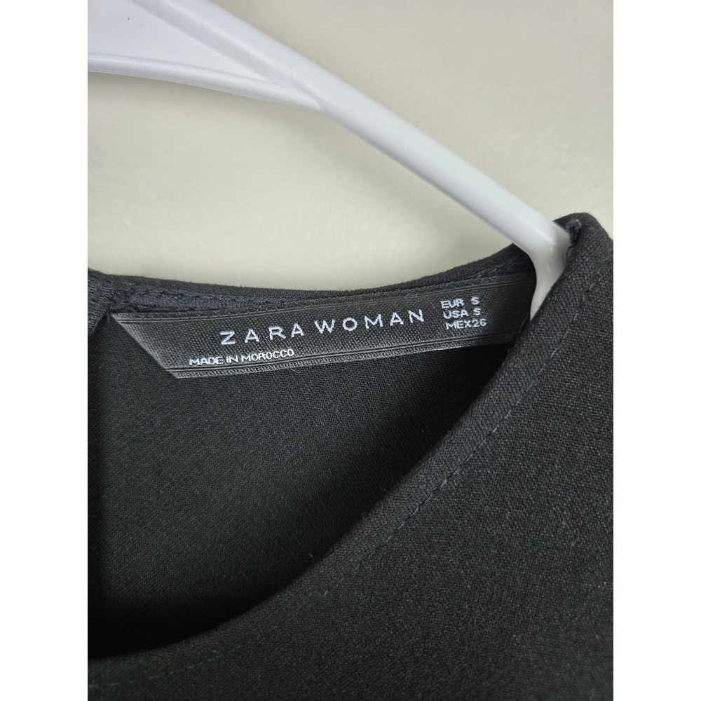 Zara Woman Black Peplum Long Sleeve Top with Button Waist‎ Detail Size S - Picture 4 of 10